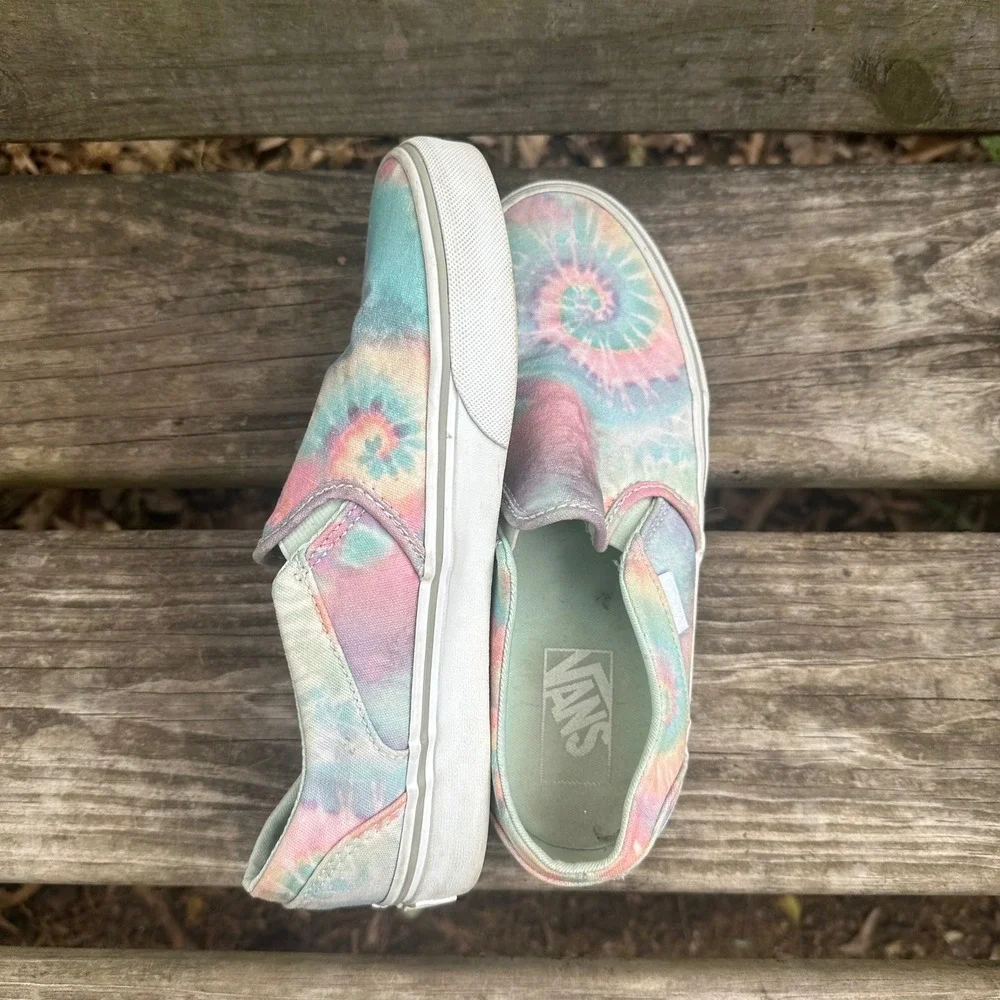 Vans Asher Slip-On Tie-Dye Pastel Multi-Color Canvas Sneaker Women Sz 7 Boho Y2K - Picture 5 of 8